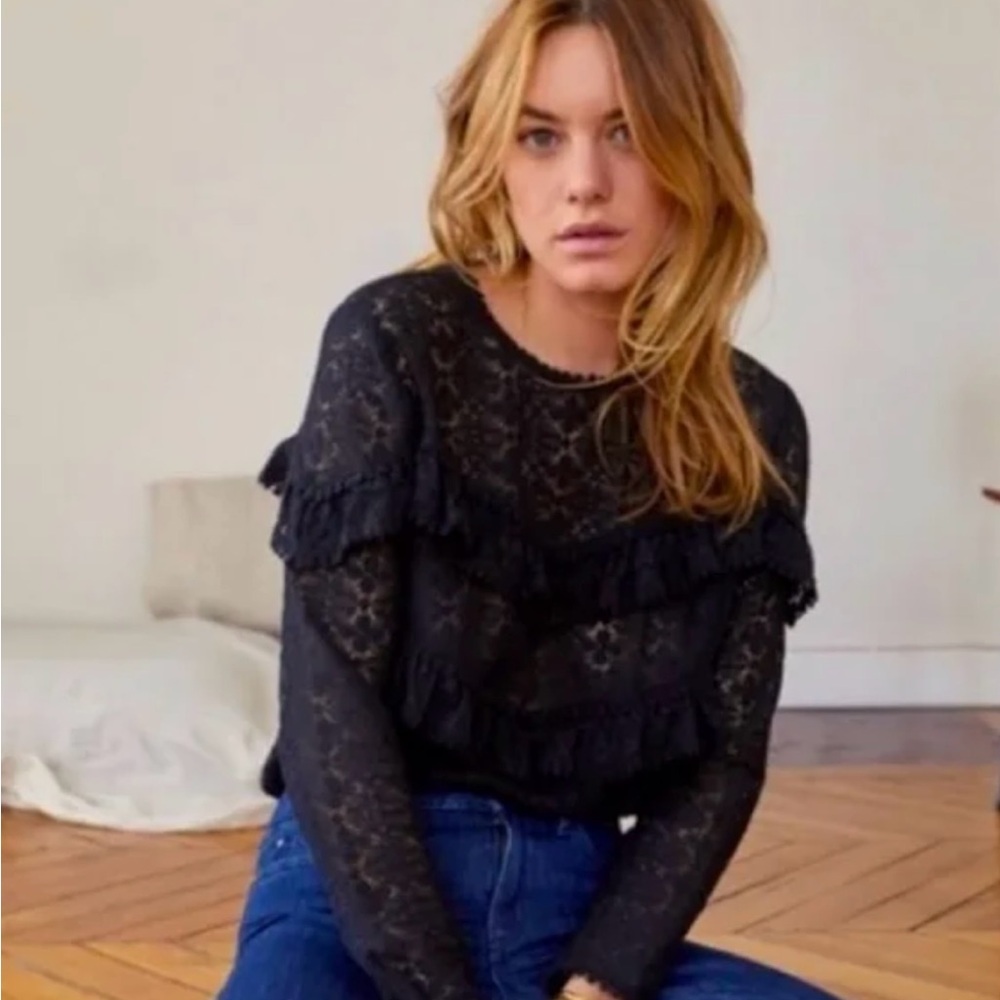 Sezane Black Lace Blouse